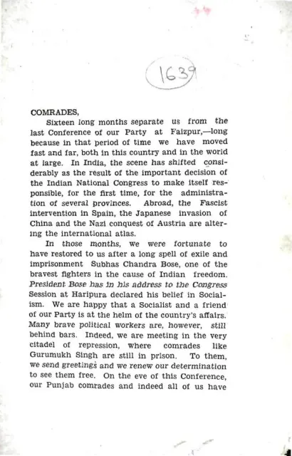 First page of Letter to Comrades