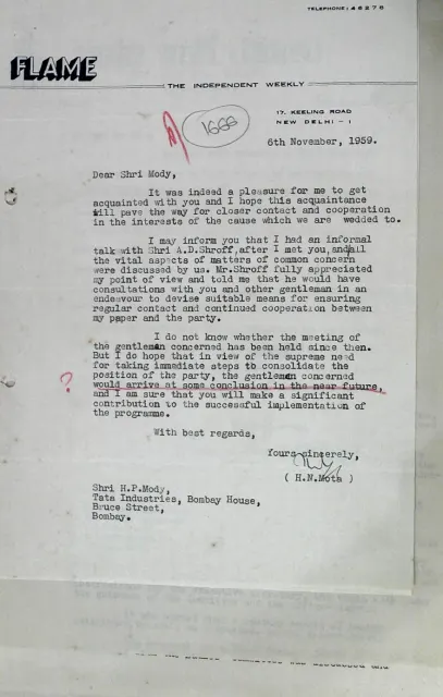 First page of Letter to Mr H P Modi