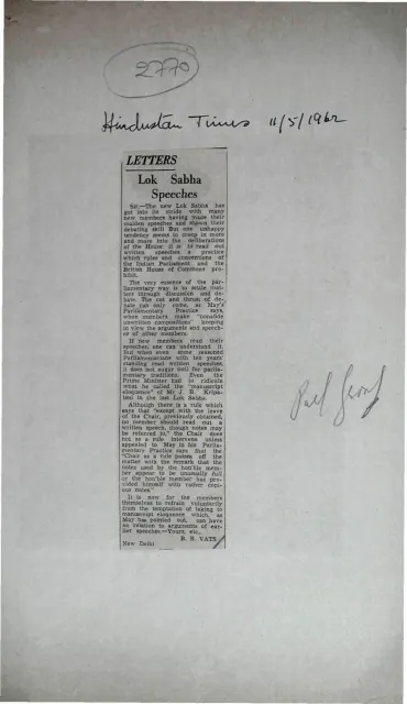 First page of Lok Sabha Speeches