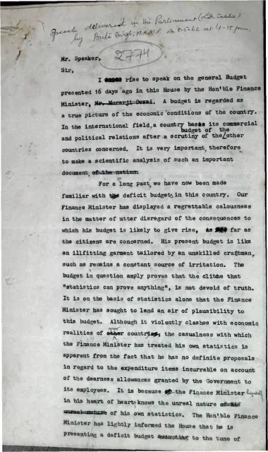 First page of Speech Of Mr Bula Singh In Lok Sabha
