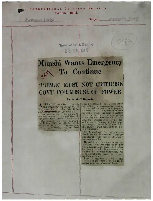 First page of Munshi Wants Emergency To Continue