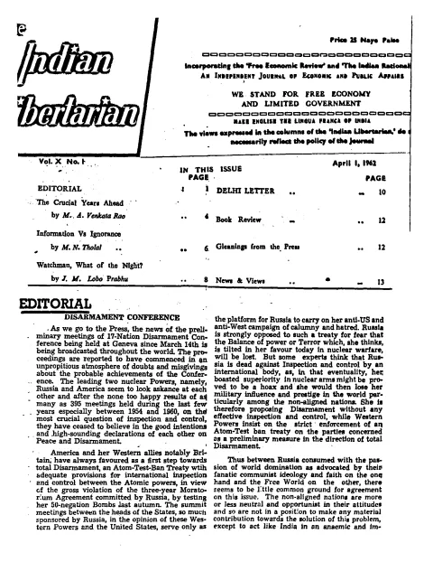First page of The Indian Libertarian