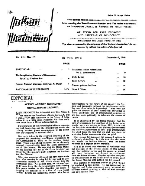 First page of The Indian Libertarian