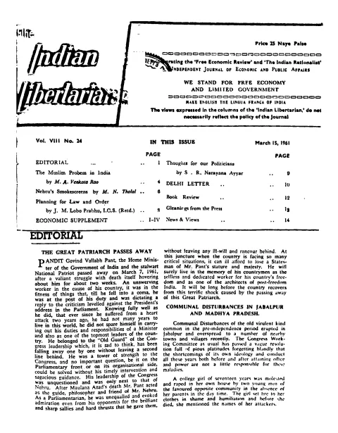 First page of The Indian Libertarian