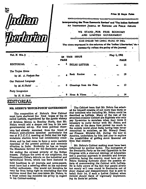 First page of The Indian Libertarian